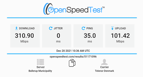 Speedtest med Openspeedtest